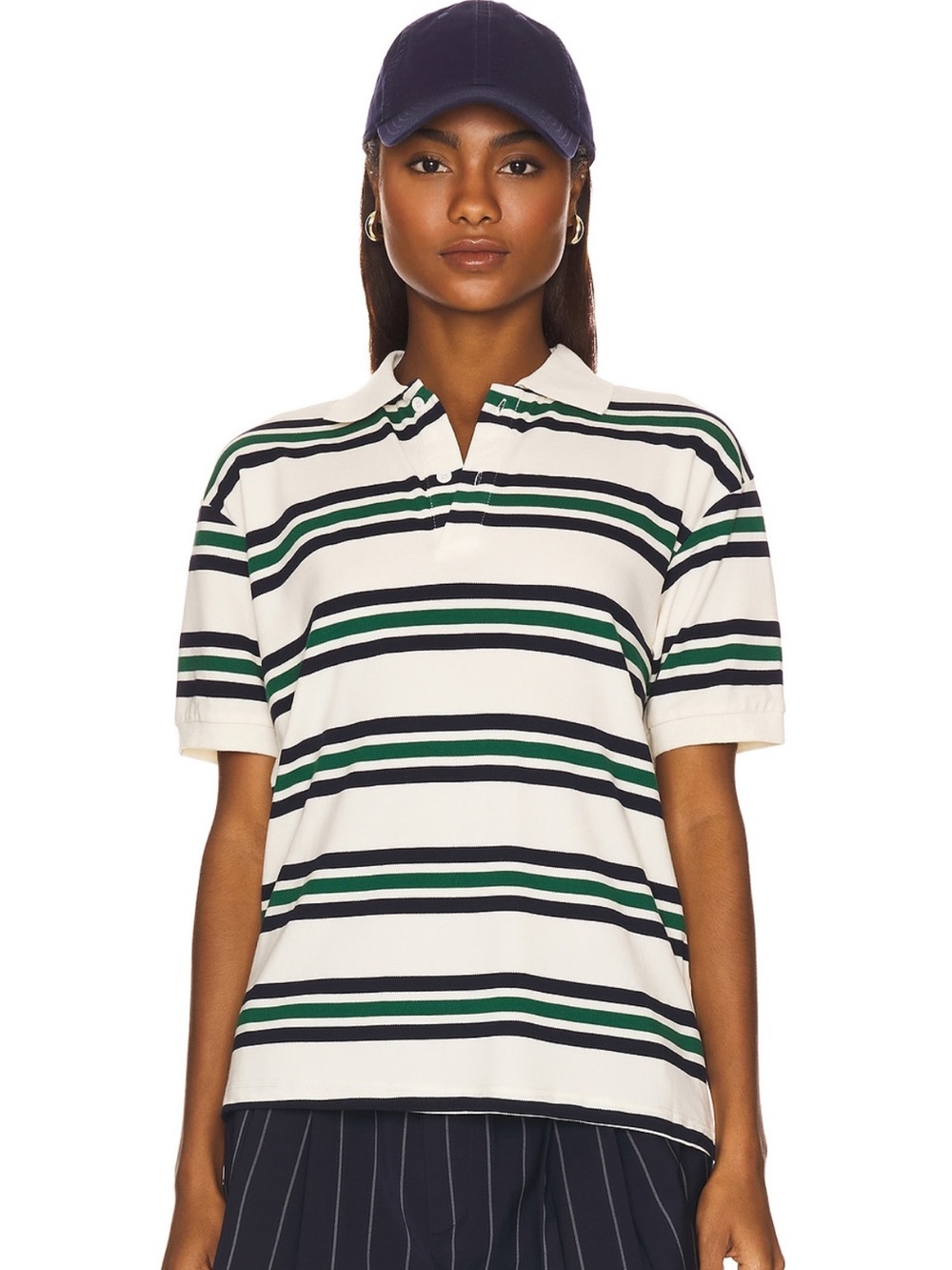 Lioness Leisure Polo Tee - White with Navy & Green